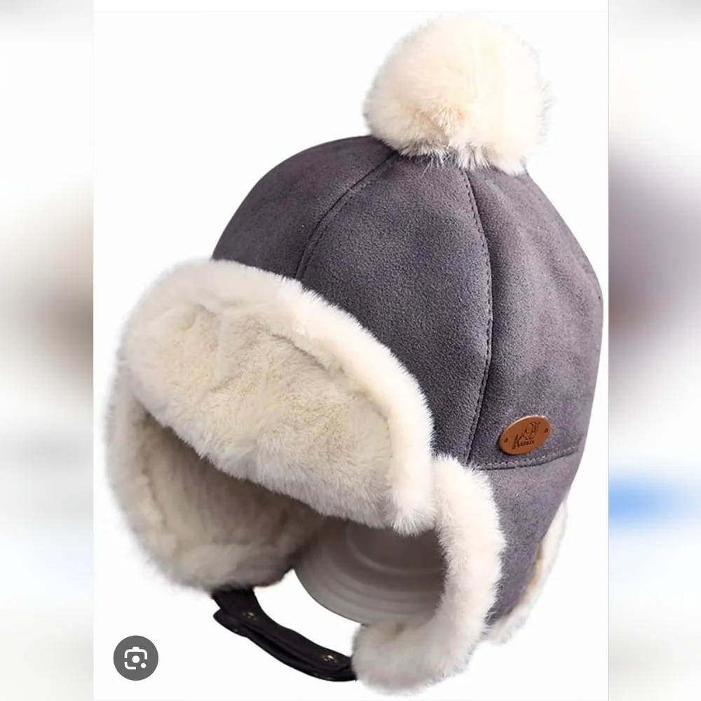 NWT Kukuji Gray Faux Suede Trapper Hat Sherpa Lined Kids Unisex OS